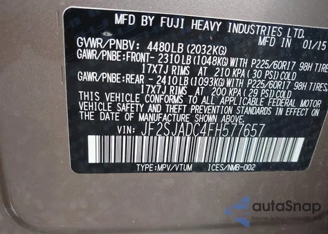 2015 Subaru Forester 2.5I Premium from USA, damaged, VIN JF2SJADC4FH577657